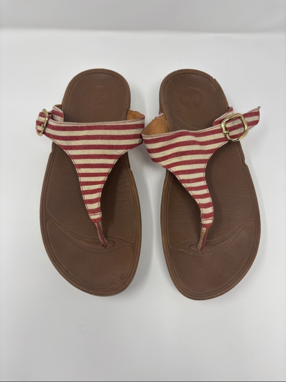 Striped Red and Cream Thong Sandals - Women fitflop 7